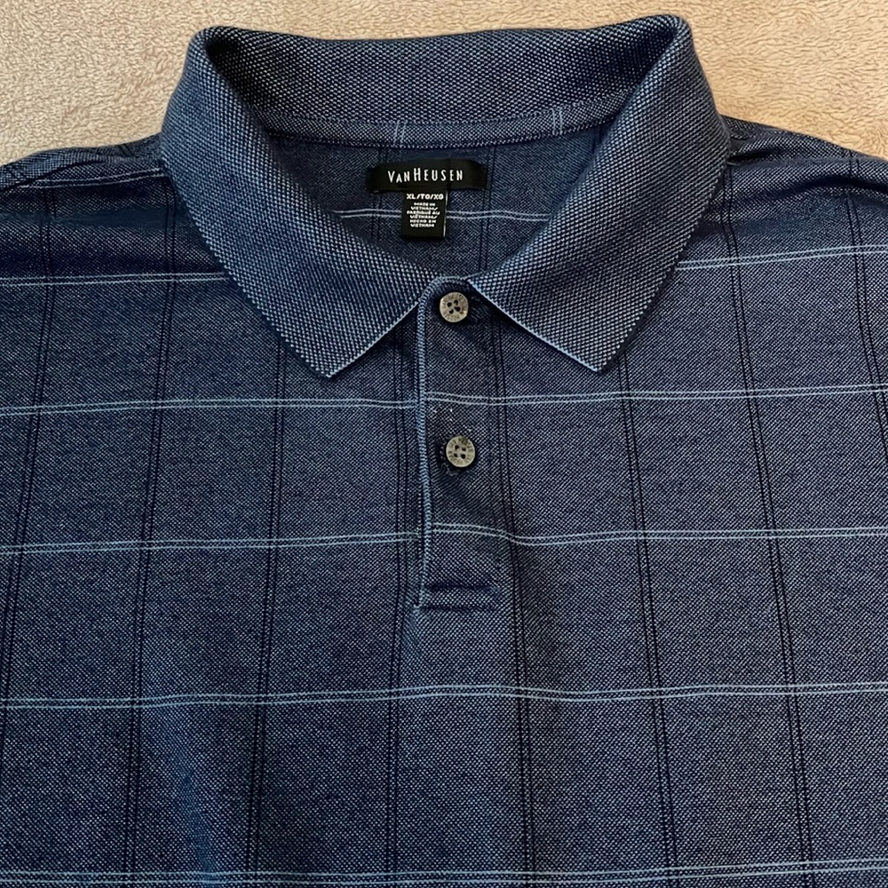 Vanheusen Men's Shorts Sleeve Checked Polo Shirt Blue Size XL